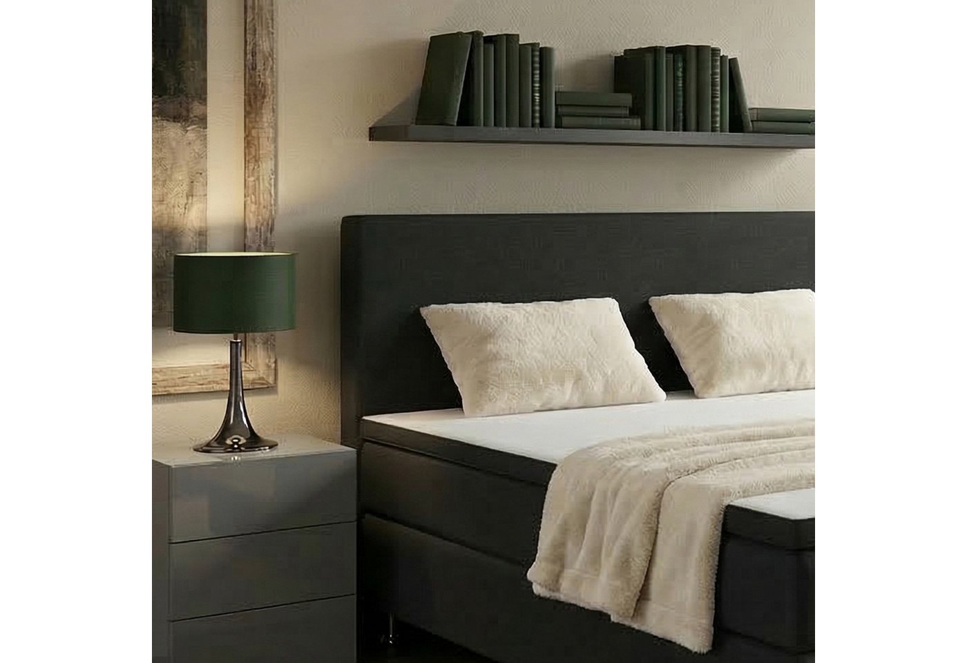 M-Punkt24 Boxspringbett MILANO (Grau / Anthrazit, mit 7 Zonen Taschenfederkern-Matratze, inkl. Topper), SOFORT LIEFERBAR – Bild 5 von 5