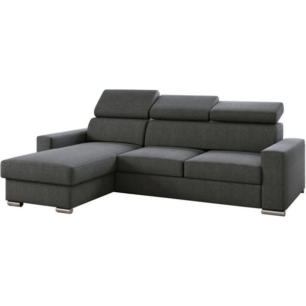 M-Punkt24 Ecksofa Ecksofa Bari Webstoff Grau oder Schwarz mit Bett und Bettkasten, Rechts und Links universell aufbaubar, mit Bettfunktion