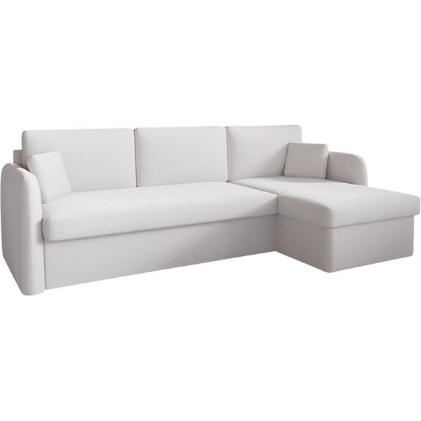 M-Punkt24 Ecksofa Nice, Abriamo - Boucle Ecru Hell, mit Bettfunktion, Bettkasten, Ottomane Rechts / Links Universell