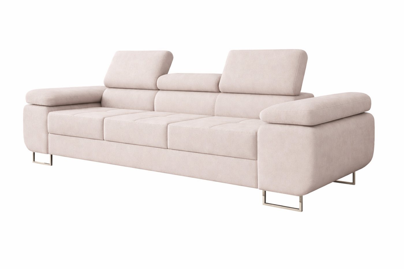 M-Punkt24 Polstergarnitur Miami, (SET 3-3-1, Samtstoff Creme), mit Bettfunktion und verstellbare Kopfstützen – Bild 4 von 5