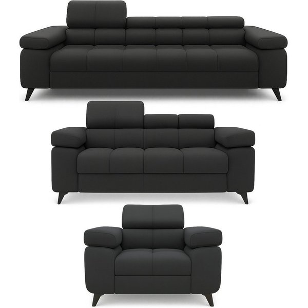 M-Punkt24 Polstergarnitur Sofa 3-2-1 mit Schlaffunktion, (Samtstoff Anthrazit Bigsofa, mit Kopfteilverstellung / Rückenverstellung), bestehend aus 3-Sitzer, 2-S