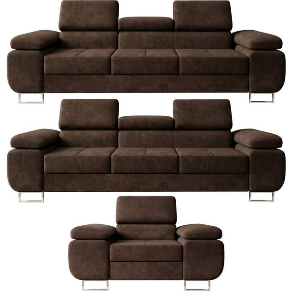 M-Punkt24 Polstergarnitur Sofa Wohnlandschaft DUBAI, (3-3-1, mit Bettfunktion, XL Sofa-Set, Bigsofa, Samt, Braun), Bestehend aus 3-Sitzer mit Bettfunktion, Sess