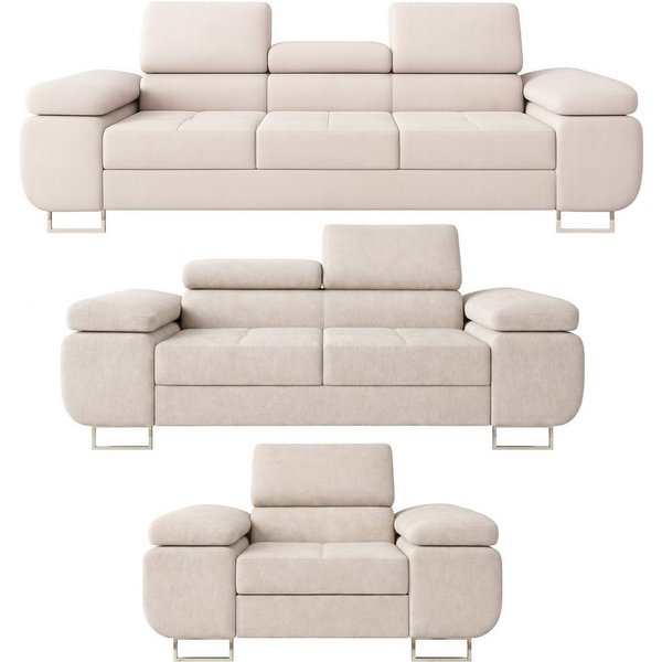 M-Punkt24 Polstergarnitur Sofa Wohnlandschaft DUBAI, (3-2-1, mit Bettfunktion, XL Sofa-Set, Bigsofa, Samt, Creme), Bestehend aus 3-Sitzer mit Bettfunktion, 2-Si