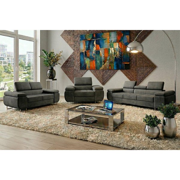 M-Punkt24 Polstergarnitur Sofa Wohnlandschaft DUBAI, (3-3-1, mit Bettfunktion, XL Sofa-Set, Bigsofa, Samt, Anthrazit, Grau), Bestehend aus 3-Sitzer mit Bettfunk