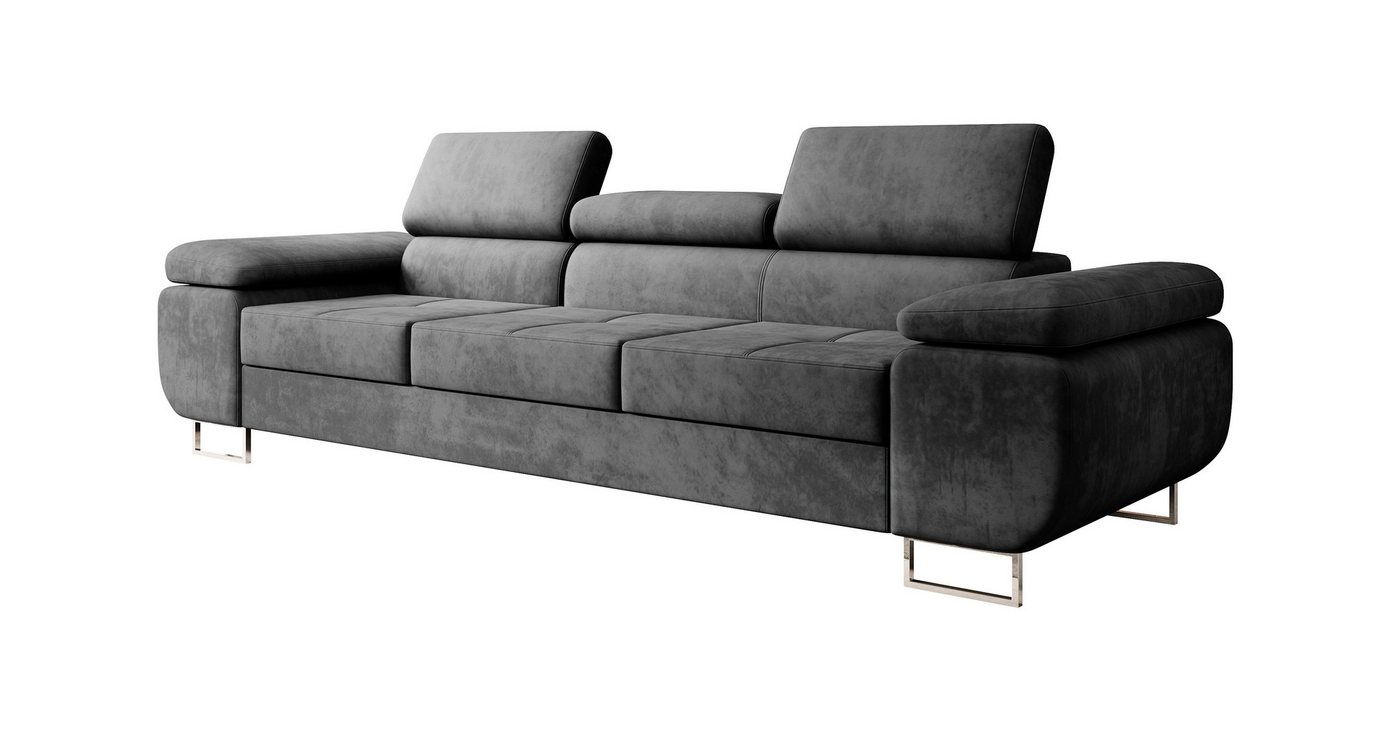 M-Punkt24 Polstergarnitur Sofa Wohnlandschaft DUBAI, (3-3-1, mit Bettfunktion, XL Sofa-Set, Bigsofa, Samt, Anthrazit, Grau), Bestehend aus 3-Sitzer mit Bettfunk – Bild 4 von 5
