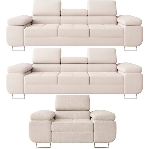 M-Punkt24 Polstergarnitur Sofa Wohnlandschaft DUBAI, (3-3-1, mit Bettfunktion, XL Sofa-Set, Bigsofa, Samt, Creme), Bestehend aus 3-Sitzer mit Bettfunktion, Sess