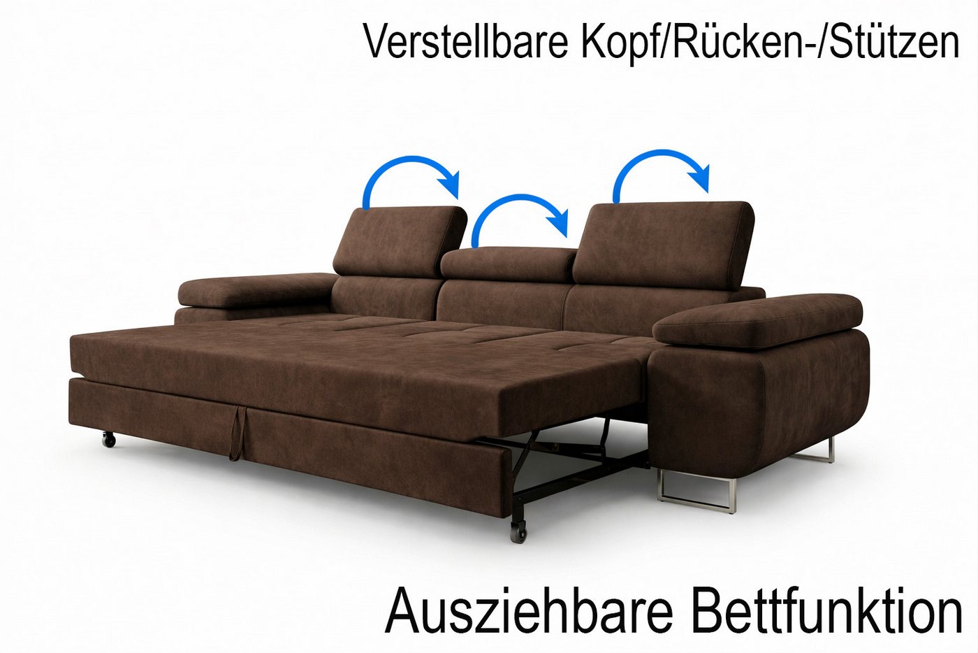 M-Punkt24 Polstergarnitur Sofa Wohnlandschaft DUBAI, (3-2-1, mit Bettfunktion, XL Sofa-Set, Bigsofa, Samt, Braun), Bestehend aus 3-Sitzer mit Bettfunktion, 2-Si – Bild 3 von 5