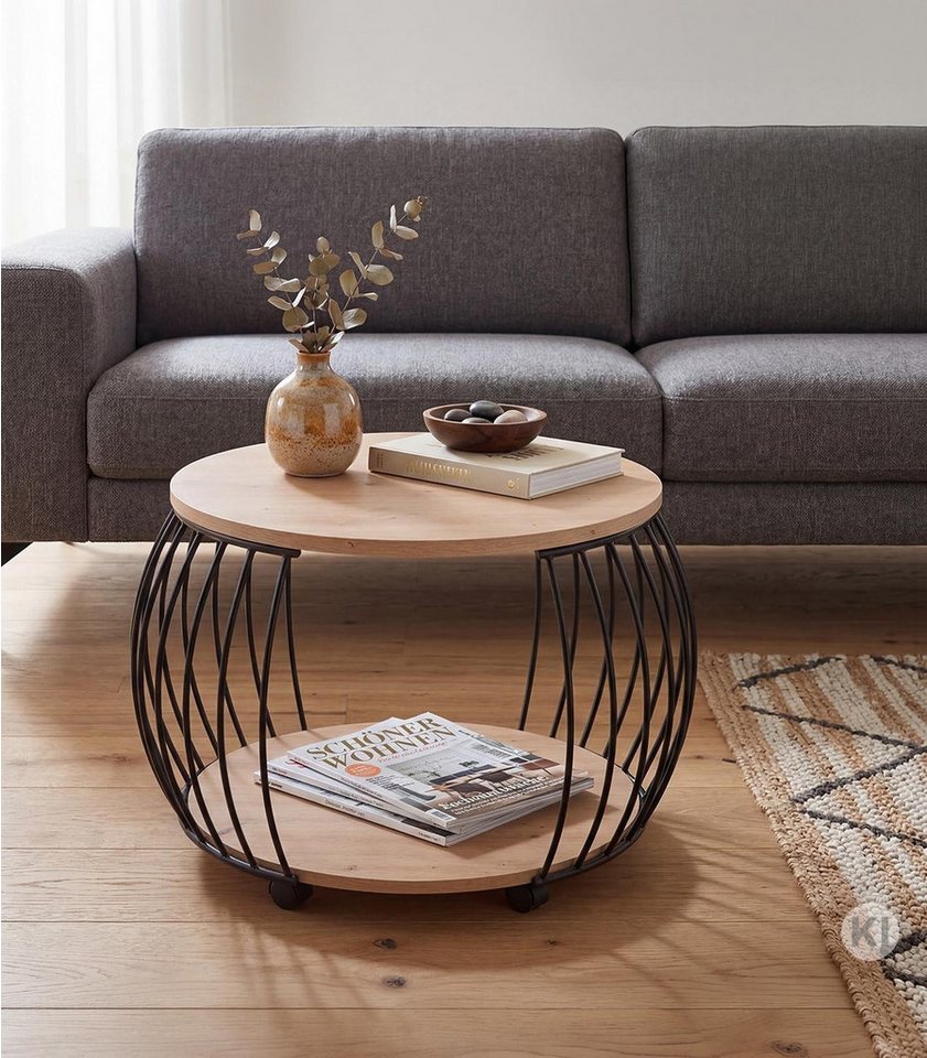 M2 Kollektion Couchtisch PEKING, Ø 60 cm, mit Rollen, mit Ablage – Bild 2 von 5