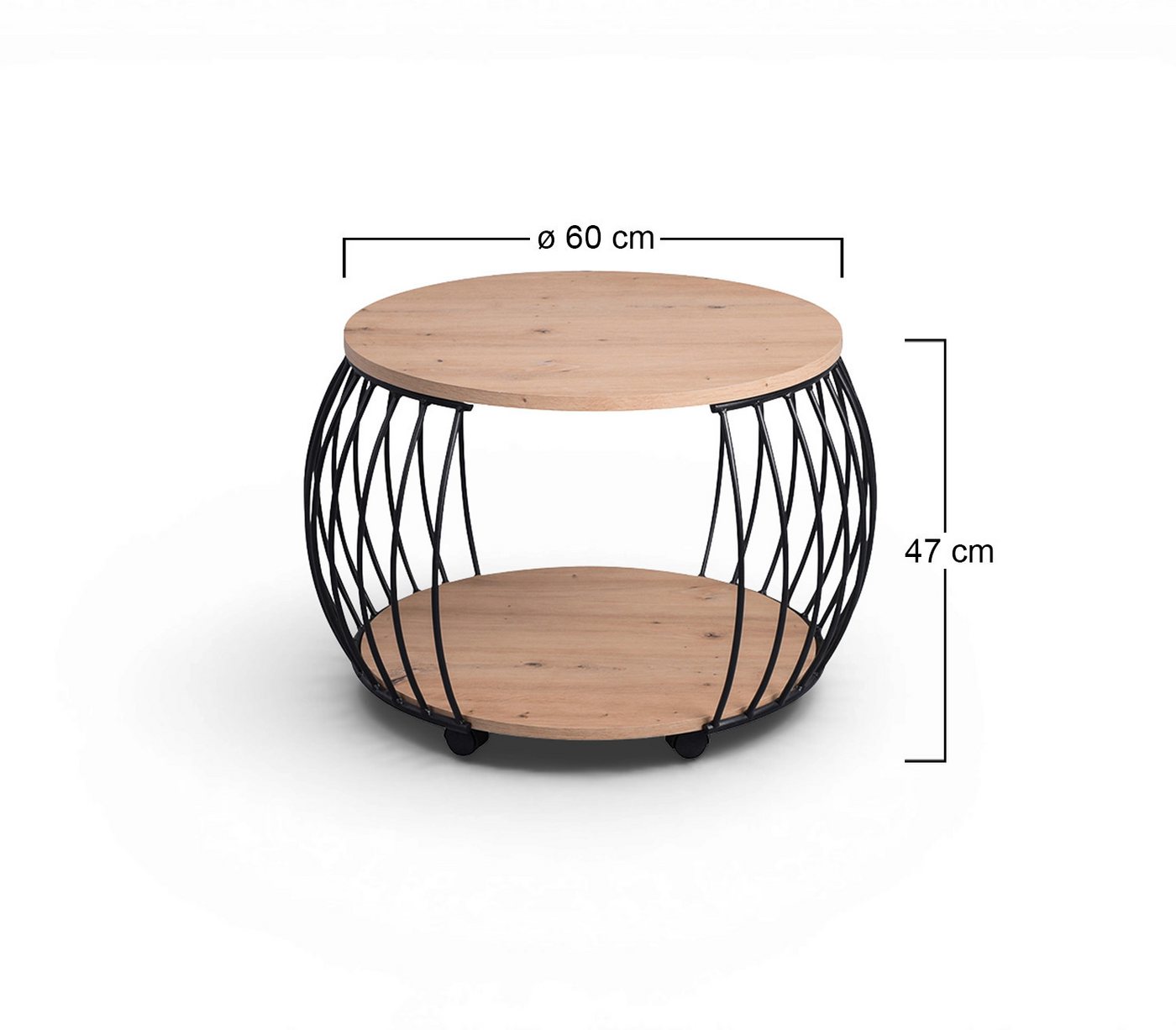 M2 Kollektion Couchtisch PEKING, Ø 60 cm, mit Rollen, mit Ablage – Bild 3 von 5