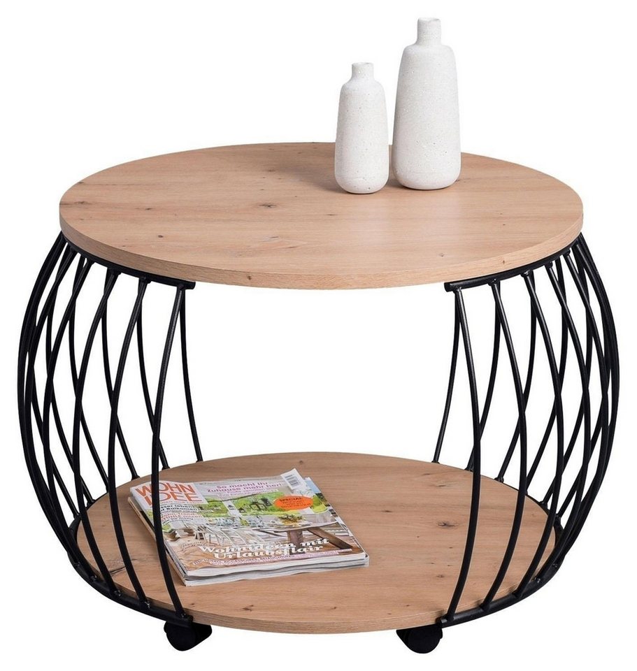 M2 Kollektion Couchtisch PEKING, Ø 60 cm, mit Rollen, mit Ablage – Bild 4 von 5