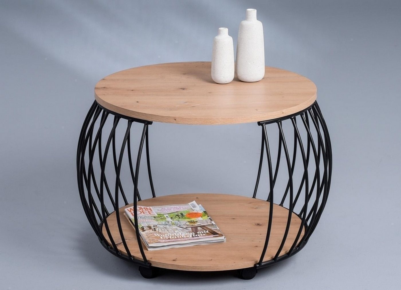M2 Kollektion Couchtisch PEKING, Ø 60 cm, mit Rollen, mit Ablage – Bild 5 von 5