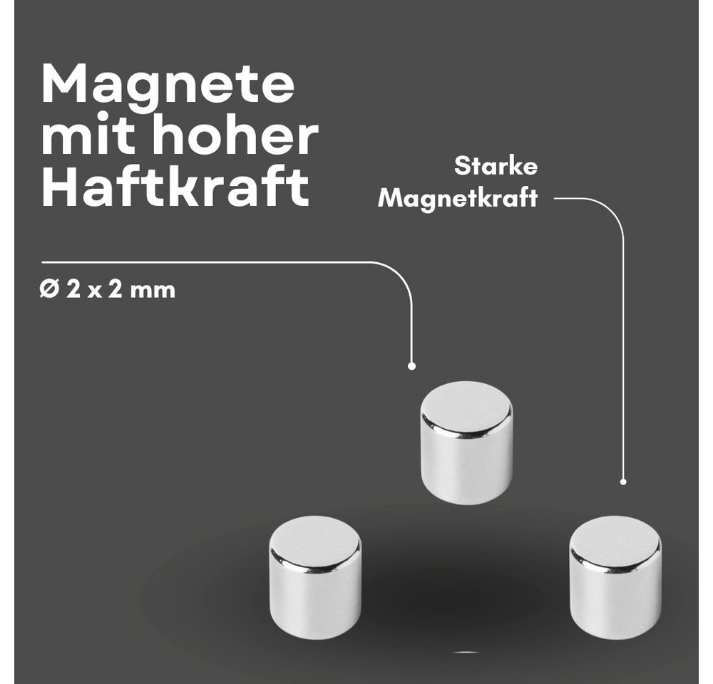 MaajeeKuto Magnet Neodym Scheibenmagnet 2x2mm N42 Supermagnet Ni-Cu-Ni 95g Haftkraft (20-St) – Bild 2 von 5