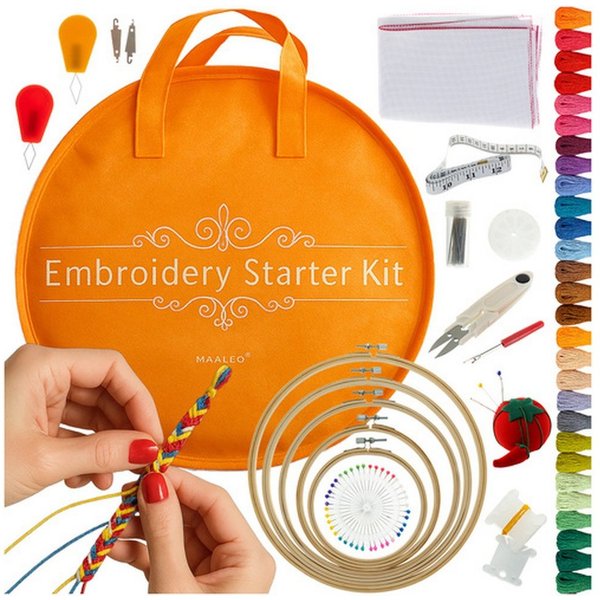 MAALEO Floss Stickpackung Stickfäden Stickgarn, 8 m (Spar-Set, 100-St., Aufbewahrungstasche), Polyester sorgt für glattes, langlebiges und professionelles Stick