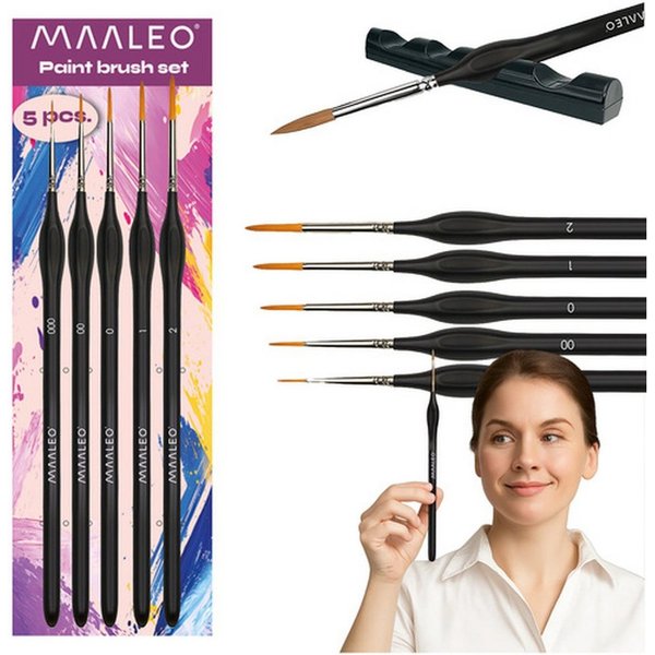 MAALEO Malpinsel Zeichenpinsel Präzisionspinsel, (Spar-Set, 5 St., präzise Schattierung), Größen 000 bis 2 ermöglichen präzise Linienführung