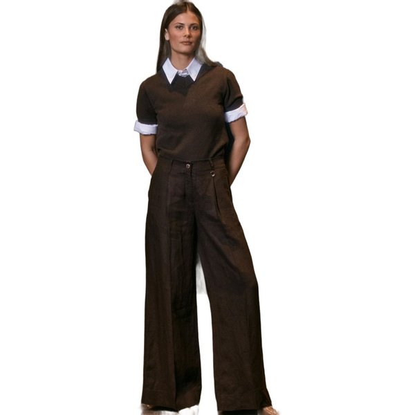MAC Stretch-Hose braun,Casual,Leinen,Unifarben,Wide Leg,Mittel