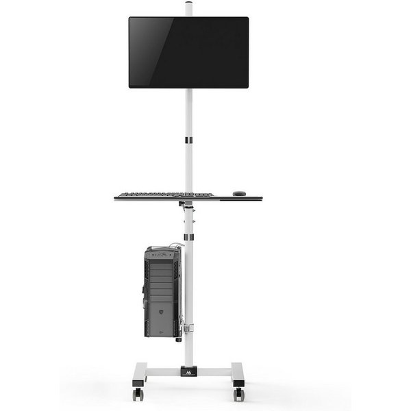 Maclean Arbeitstisch MC-793 Mobiler Steh-Sitz-Arbeitsplatz auf Rollen für 17–32 Zoll, Monitorhalterung, PC-Halter, Tastaturablage, ergonomische Workstation