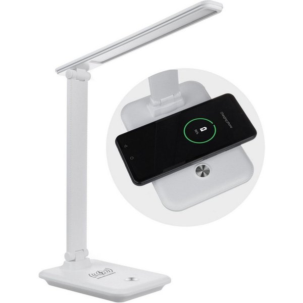 Maclean LED Schreibtischlampe MCE616, LED Schreibtischleuchte mit Induktion Qi-Ladegerät weiß/schwarz