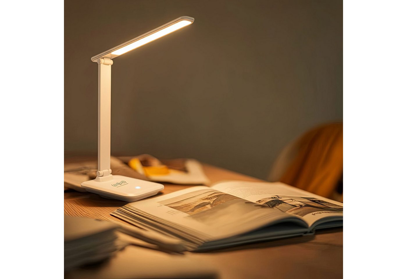 Maclean LED Schreibtischlampe MCE616, LED Schreibtischleuchte mit Induktion Qi-Ladegerät weiß/schwarz – Bild 3 von 5