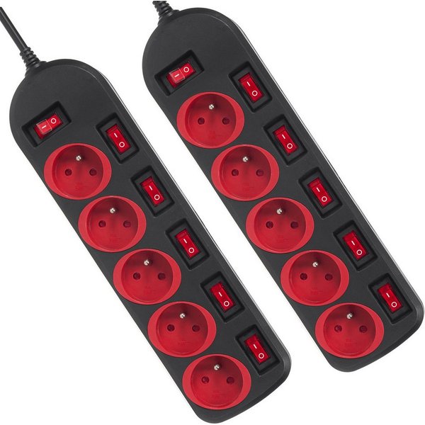 Maclean MCE204 Farbenfroh 5‑fach 1,5 m Kabel (Typ E) Steckdosenleiste 5-fach (Ein- / Ausschalter, separate Ein- / Ausschalter, Schalterbeleuchtung, Kindersicher