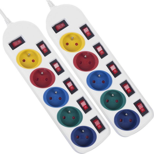 Maclean MCE204 Farbenfroh 5‑fach 1,5 m Kabel (Typ E) Steckdosenleiste 5-fach (Ein- / Ausschalter, separate Ein- / Ausschalter, Schalterbeleuchtung, Kindersicher