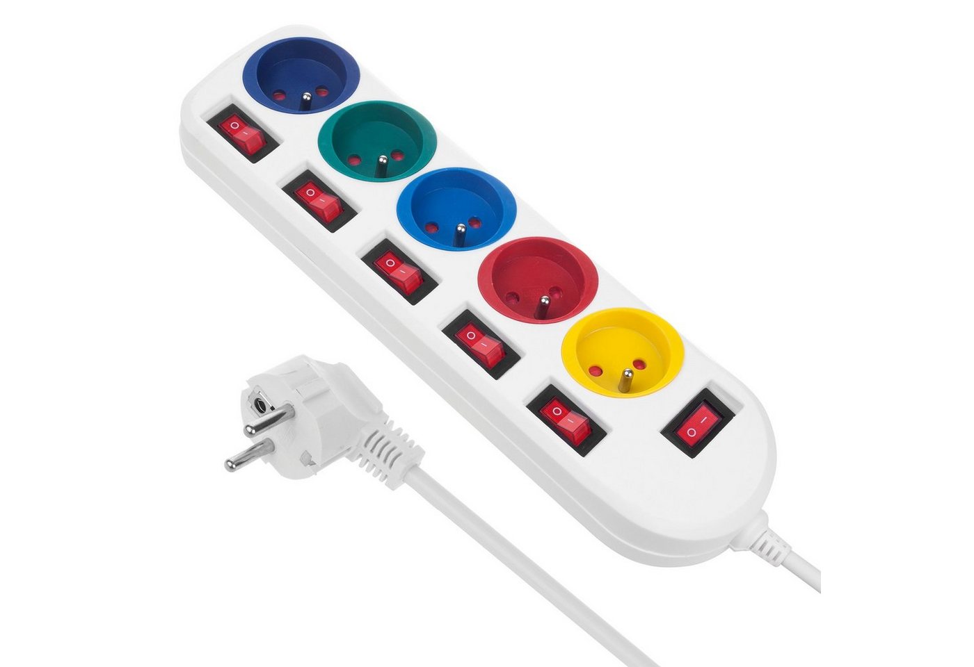 Maclean MCE204 Farbenfroh 5‑fach 1,5 m Kabel (Typ E) Steckdosenleiste 5-fach (Ein- / Ausschalter, separate Ein- / Ausschalter, Schalterbeleuchtung, Kindersicher – Bild 2 von 5