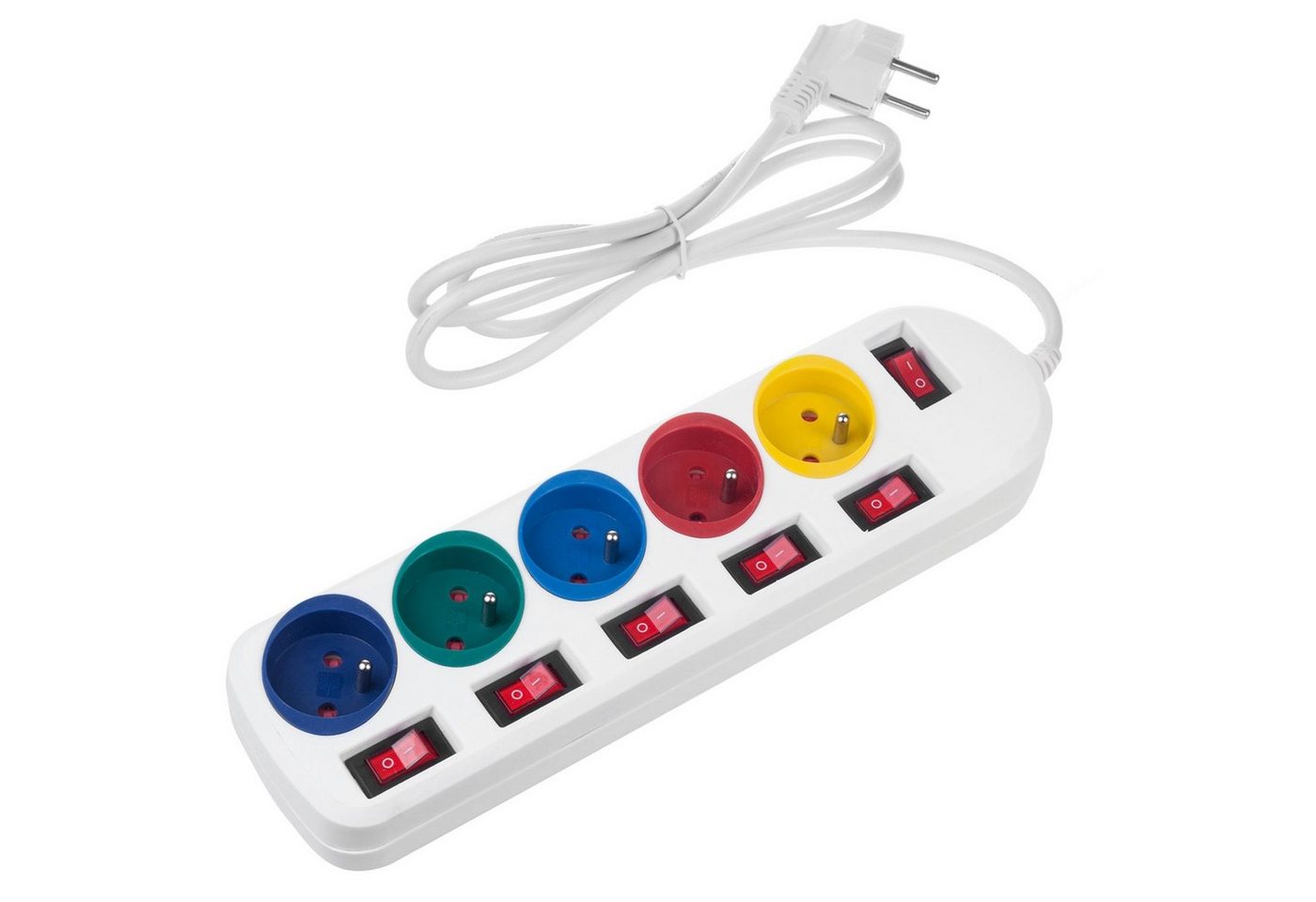 Maclean MCE204 Farbenfroh 5‑fach 1,5 m Kabel (Typ E) Steckdosenleiste 5-fach (Ein- / Ausschalter, separate Ein- / Ausschalter, Schalterbeleuchtung, Kindersicher – Bild 3 von 5