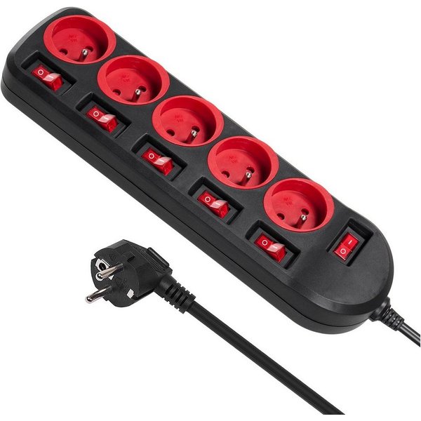 Maclean MCE204 Farbenfroh 5‑fach 1,5 m Kabel (Typ E) Steckdosenleiste 5-fach (Ein- / Ausschalter, separate Ein- / Ausschalter, Schalterbeleuchtung, Kindersicher