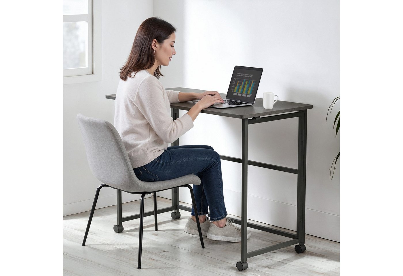 Maclean Schreibtisch MC-1250 Klapptisch mit Rädern, Tischplatte100x50 cm, Klappfunktion – Bild 3 von 5