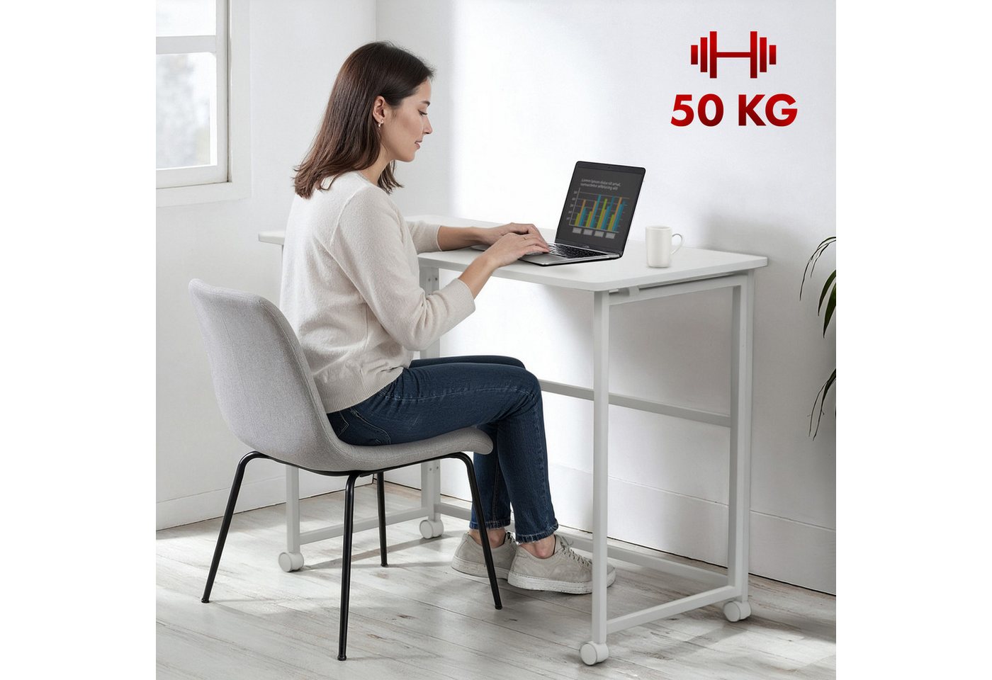 Maclean Schreibtisch MC-1250 Klapptisch mit Rädern, Tischplatte100x50 cm, Klappfunktion – Bild 3 von 5