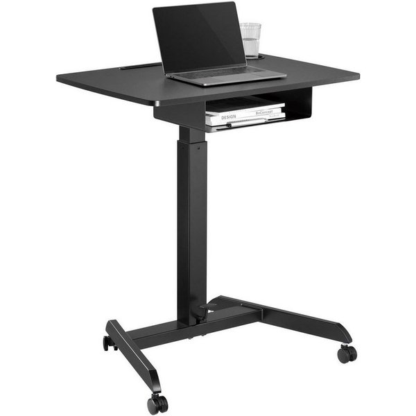 Maclean Schreibtisch MC-903B Sitz-Steh Arbeitsplatz mobiler Laptop Tisch mit Rollen, Schublade & Fußpedal, bis 8 kg, für Home Office & Büro