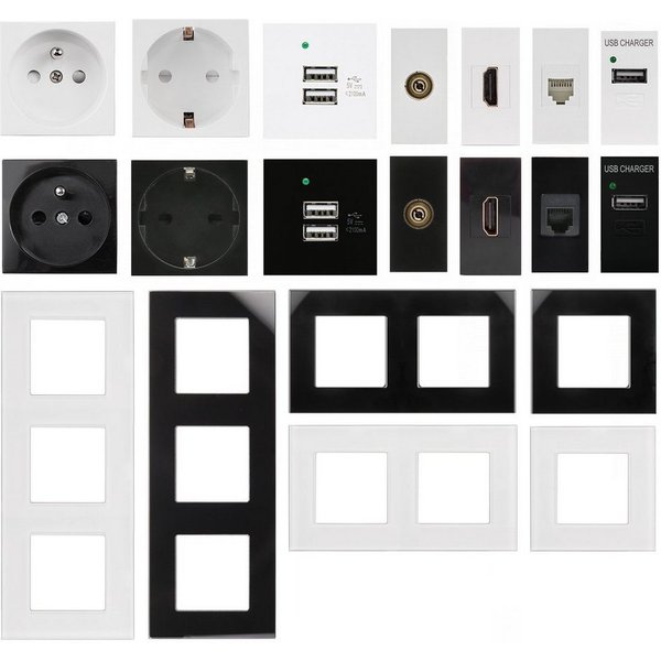 Maclean Steckdose, Modulare Unterputz-Steckdosen [Schuko/USB/LAN/HDMI/TV ] + Glasrahmen