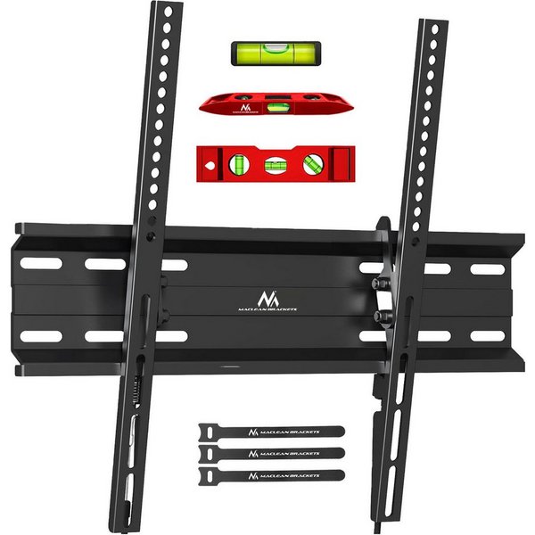Maclean TV-Wandhalterung MC-748A, (bis 70,00 Zoll, Wasserwaage, 3 Kabelklemmen, Satz Befestigungsschrauben, Wandhalterung für 32-70'' TV neigbar 45 kg)