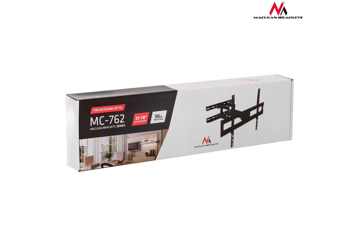 Maclean TV-Wandhalterung MC-762, (bis 80 Zoll, Max. 30 kg, 37 - 80" Zoll, 70 - 460 mm, ± 15° Grad, 3x ± 90° Grad) – Bild 5 von 5