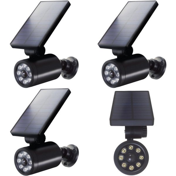 Maclean Überwachungskamera Attrappe SOL1801S Solar Dummy Kamera mit Bewegungsmelder & Blinkender LED (Außenbereich, Innebereich, 4-tlg., Wetterfest IP44 zur Abs