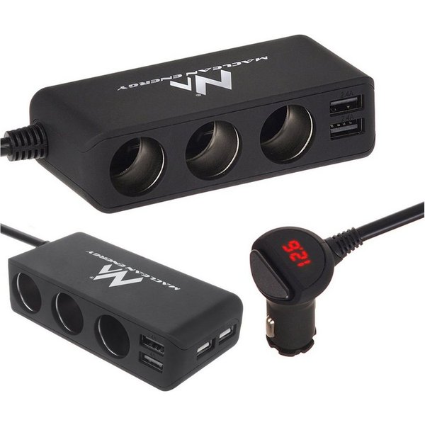 Maclean Zigarettenanzünder-Verteiler MCE117 mit Voltmeter, 3 Steckdosen + 4 USB, Feuerzeugsteckdosenteiler 4,8A, 120W, Ein/Aus-Schalter
