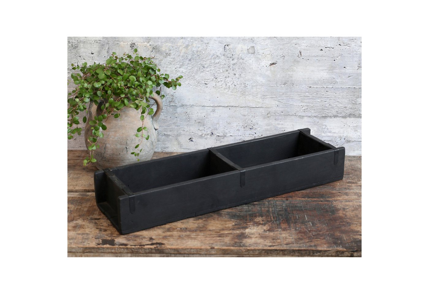 Macosa Home Dekokiste Backsteinform doppelt schwarz Deko-Holzkiste massiv 56 cm Unikat (Tischdeko Wohnaccessoire Aufbewahrungskiste), Vintage Dekokiste Küchen-O – Bild 2 von 5