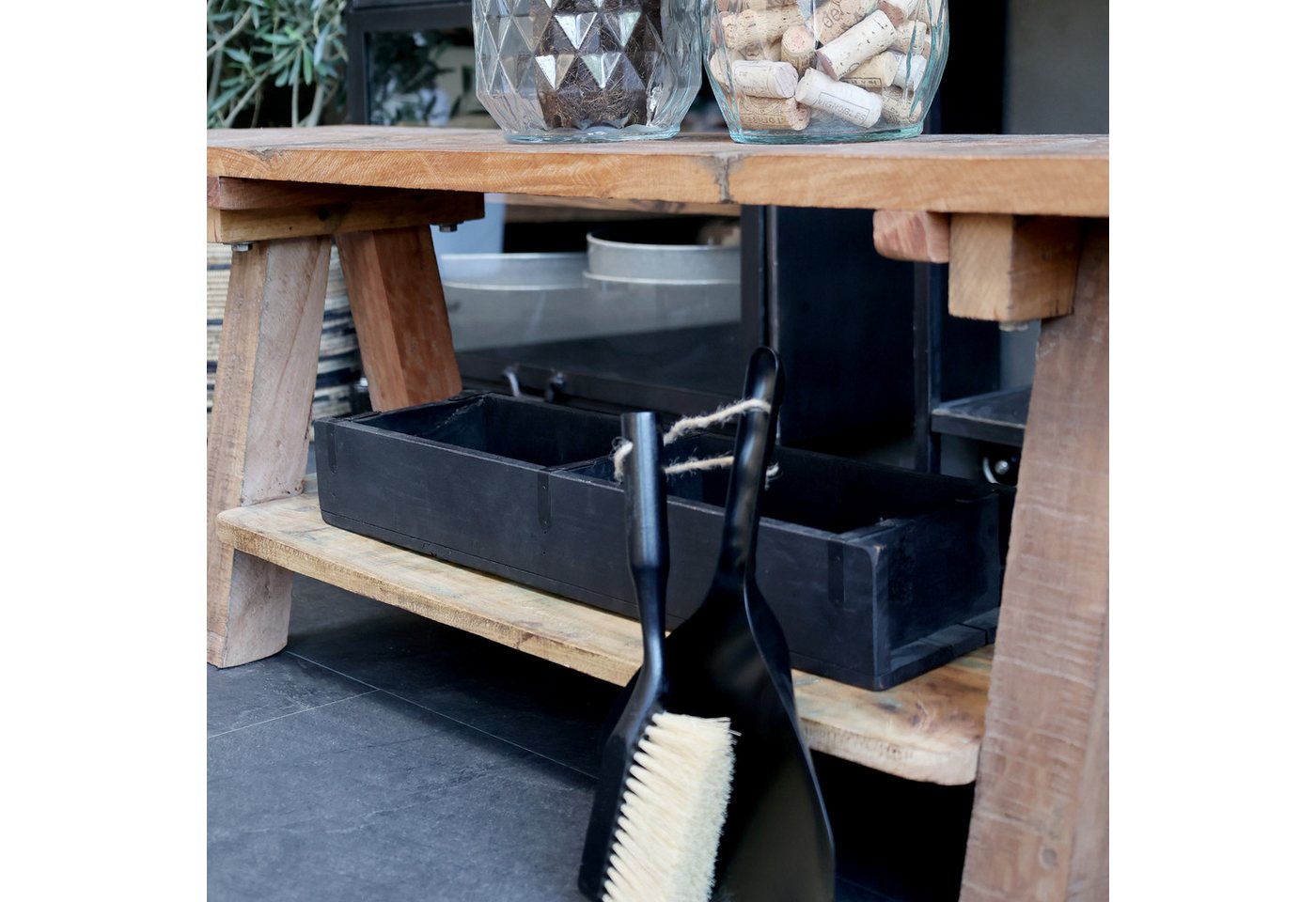Macosa Home Dekokiste Backsteinform doppelt schwarz Deko-Holzkiste massiv 56 cm Unikat (Tischdeko Wohnaccessoire Aufbewahrungskiste), Vintage Dekokiste Küchen-O – Bild 5 von 5