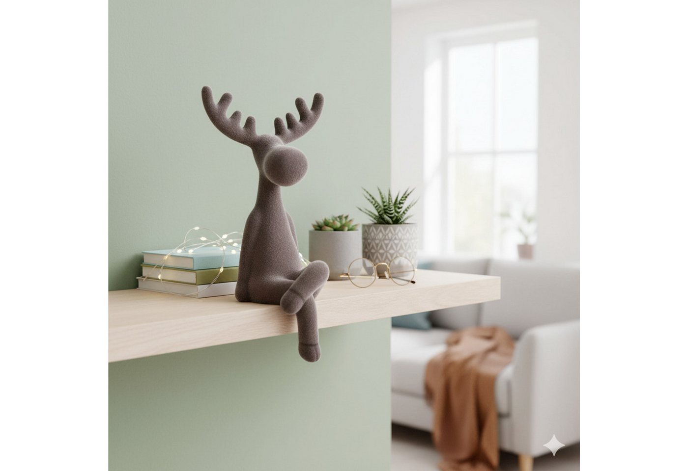 Macosa Home Kantenhocker Rentier 20,5 cm Grau, Orange, Fuchsia od. Pink (Dekofigur modern Weihnachten Dekoration Weihnachtsdeko), Kunststoff beflockt Dekorentie – Bild 2 von 2