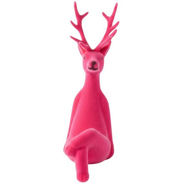 Macosa Home Kantenhocker Rentier 20,5 cm Grau, Pink od. Lila (Dekoration Weihnachtsdeko, Dekofigur modern Weihnachten), Kunststoff beflockt Dekorentier