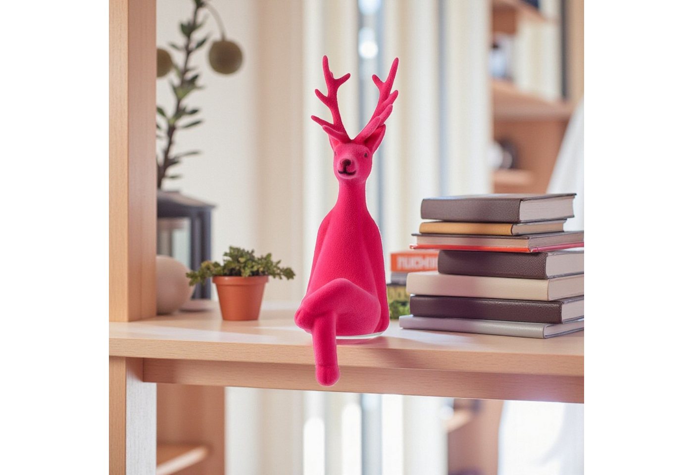 Macosa Home Kantenhocker Rentier 20,5 cm Grau, Pink od. Lila (Dekoration Weihnachtsdeko, Dekofigur modern Weihnachten), Kunststoff beflockt Dekorentier – Bild 2 von 2