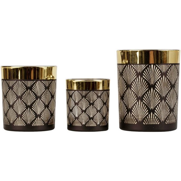 Macosa Home Teelichthalter 3er Set modern Schwarz Gold Glas rund (3 St., Kerzenhalter Teelicht-Halter), Deko Glaswindlicht Windlicht Tischdekoration