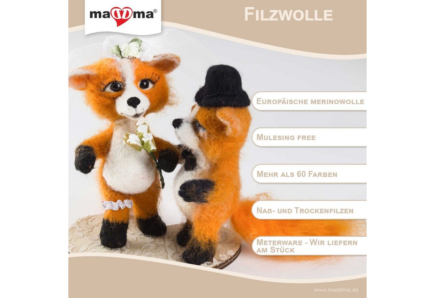 maDDma 1m Filzwolle Märchenwolle Meterware Bastelgarn, 029 hopfengrün – Bild 4 von 5