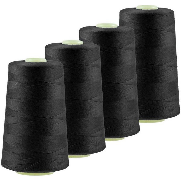 maDDma 4 x 4572m Qualitäts Overlockgarn Nähgarn Polyester Overlockgarn, 4 m, A807 schwarz