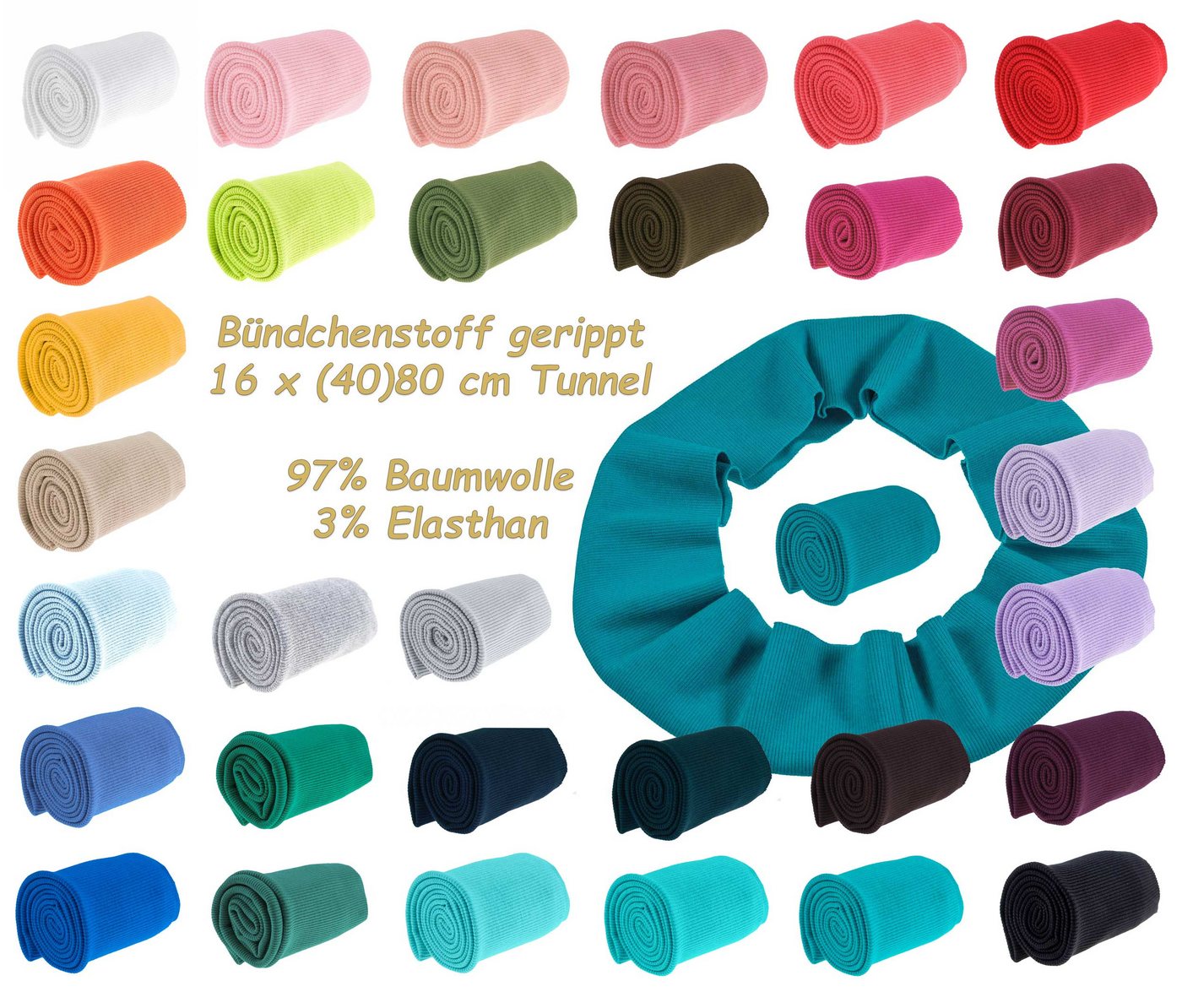 maDDma Stoff 16x80cm Strickbündchen elastisch, gerippt, schwarz – Bild 4 von 4