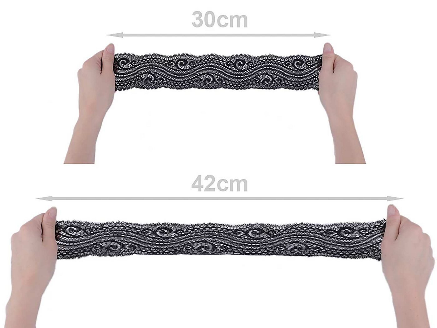 maDDma Stoff 1m extravagante elastische Spitze, 65mm breit, schwarz – Bild 4 von 5