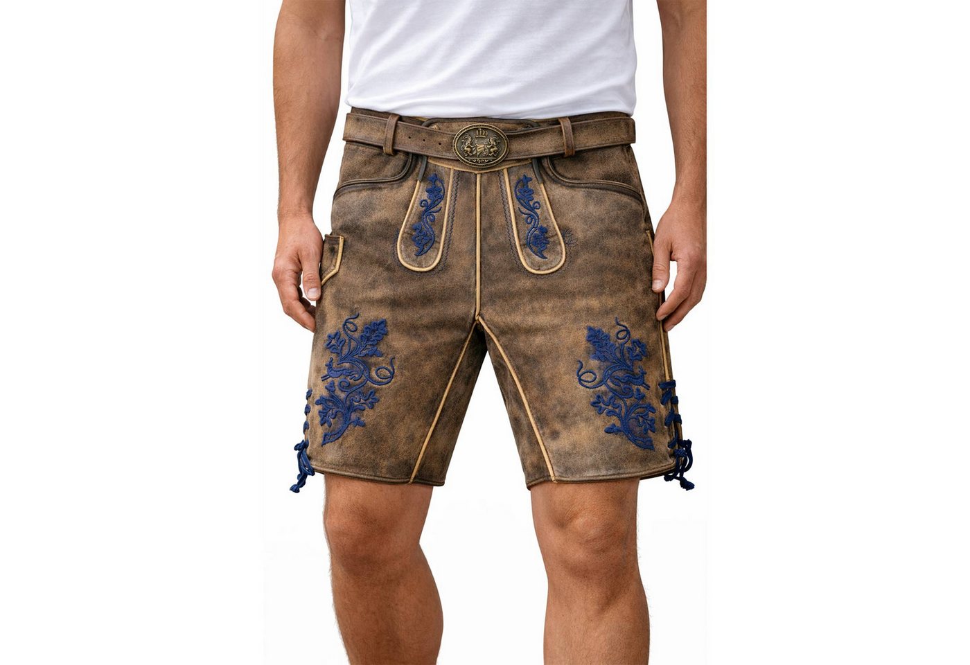 Maddox Trachtenlederhose 'Utz' mit Gürtel, Wildbock er-blau – Bild 2 von 5