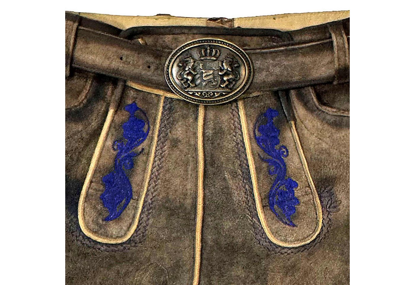 Maddox Trachtenlederhose 'Utz' mit Gürtel, Wildbock er-blau – Bild 5 von 5