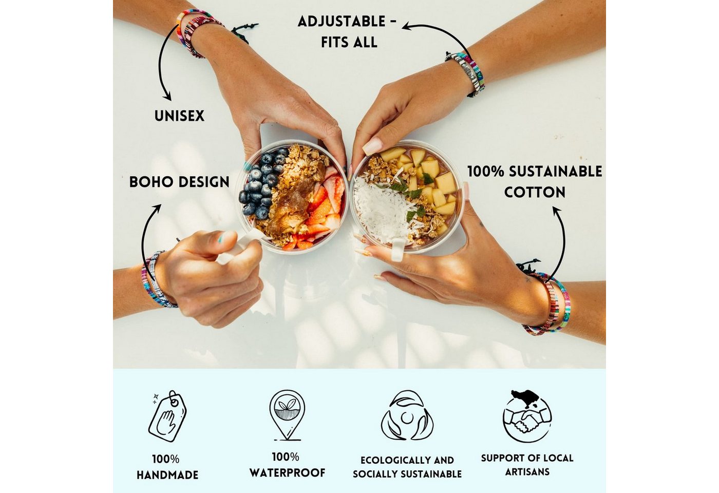 Made by Nami Freundschaftsarmband Boho Surfer Strand Festival Accessoires, Ethno Hippie Style 100% Wasserfest Verstellbar – Bild 3 von 5