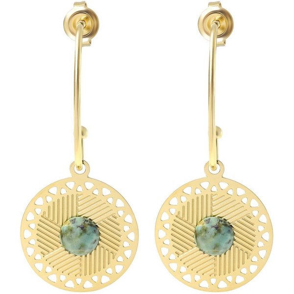 Made by Nami Ohrring-Set Hängend mit Sonnen mit Strahlen Anhänger und türkisem Stein Edelstahl, Boho Schmuck Damen Wasserfester Schmuck