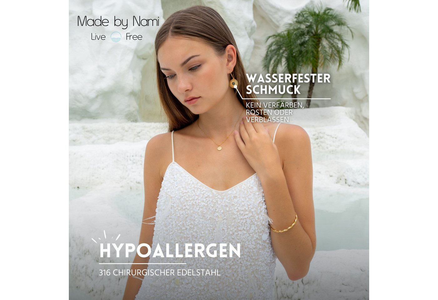 Made by Nami Ohrring-Set Hängend mit Sonnen mit Strahlen Anhänger und türkisem Stein Edelstahl, Boho Schmuck Damen Wasserfester Schmuck – Bild 3 von 5
